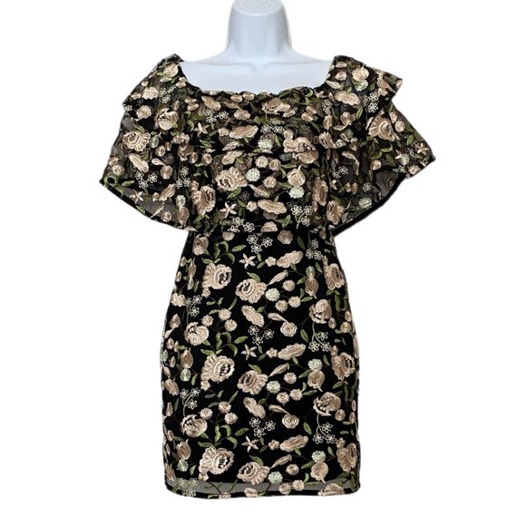 Dolly & Delicious Black Floral Embordered Cocktail Mini Dress Size 2 - Picture 7 of 7